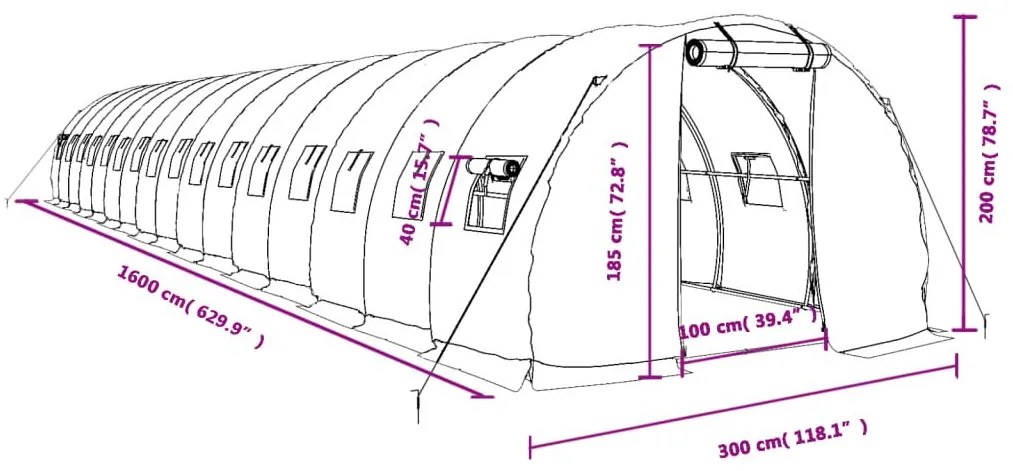 Θερμοκήπιο Λευκό 48 μ² 16 x 3 x 2 μ. με Ατσάλινο Πλαίσιο - Λευκό