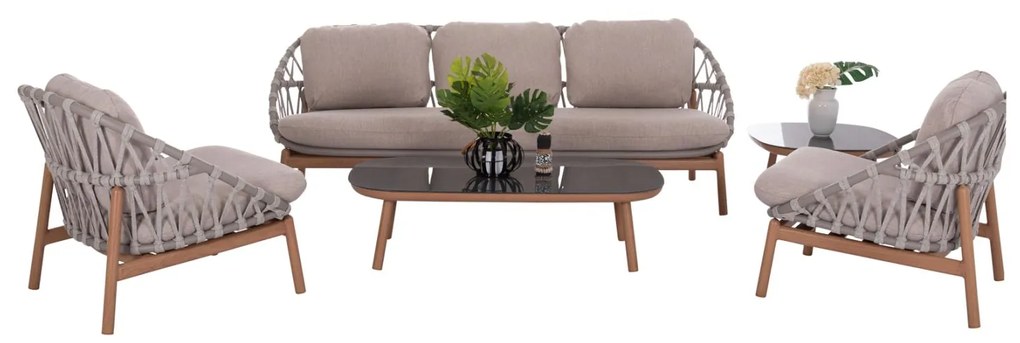 Σετ Κήπου Σαλόνι KRΟM C6360.02 5 τεμ. Αλουμίνιο - Σχοινί Strap - 3D PRINTED Glass 210x85x74 εκ.