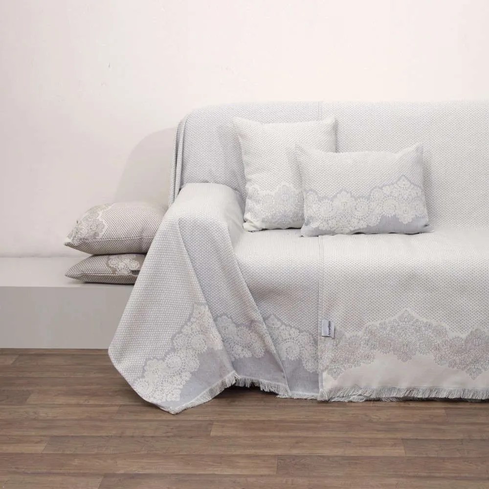 Ριχτάρι Ζακάρ Des.1561 Grey Anna Riska Τριθέσιο 180x280cm 100% Cotton