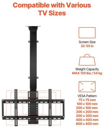 VEVOR Motorized Ceiling TV Mount 32-55 in Screen Electric Adjustable TV Mount
