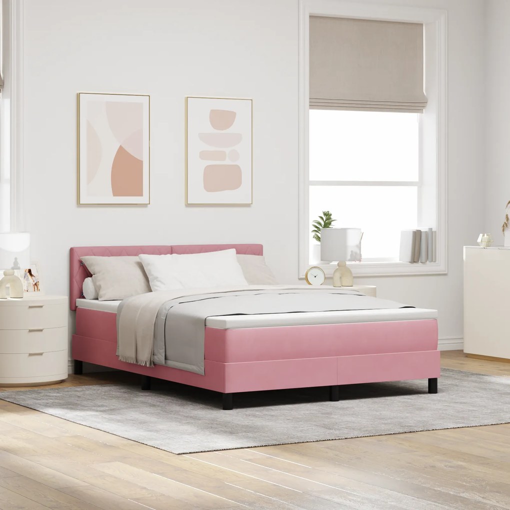 vidaXL Κρεβάτι Box Spring με Στρώμα Ροζ 140x190 εκ Βελούδο