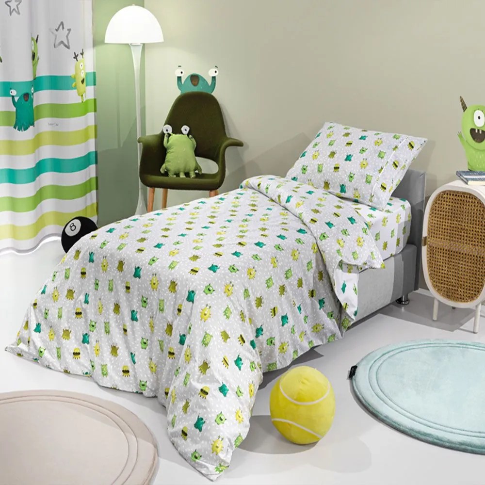 Παπλωματοθήκη Παιδική Monsters (Σετ 2τμχ) Lime Saint Clair Single 165x225cm 100% Βαμβάκι