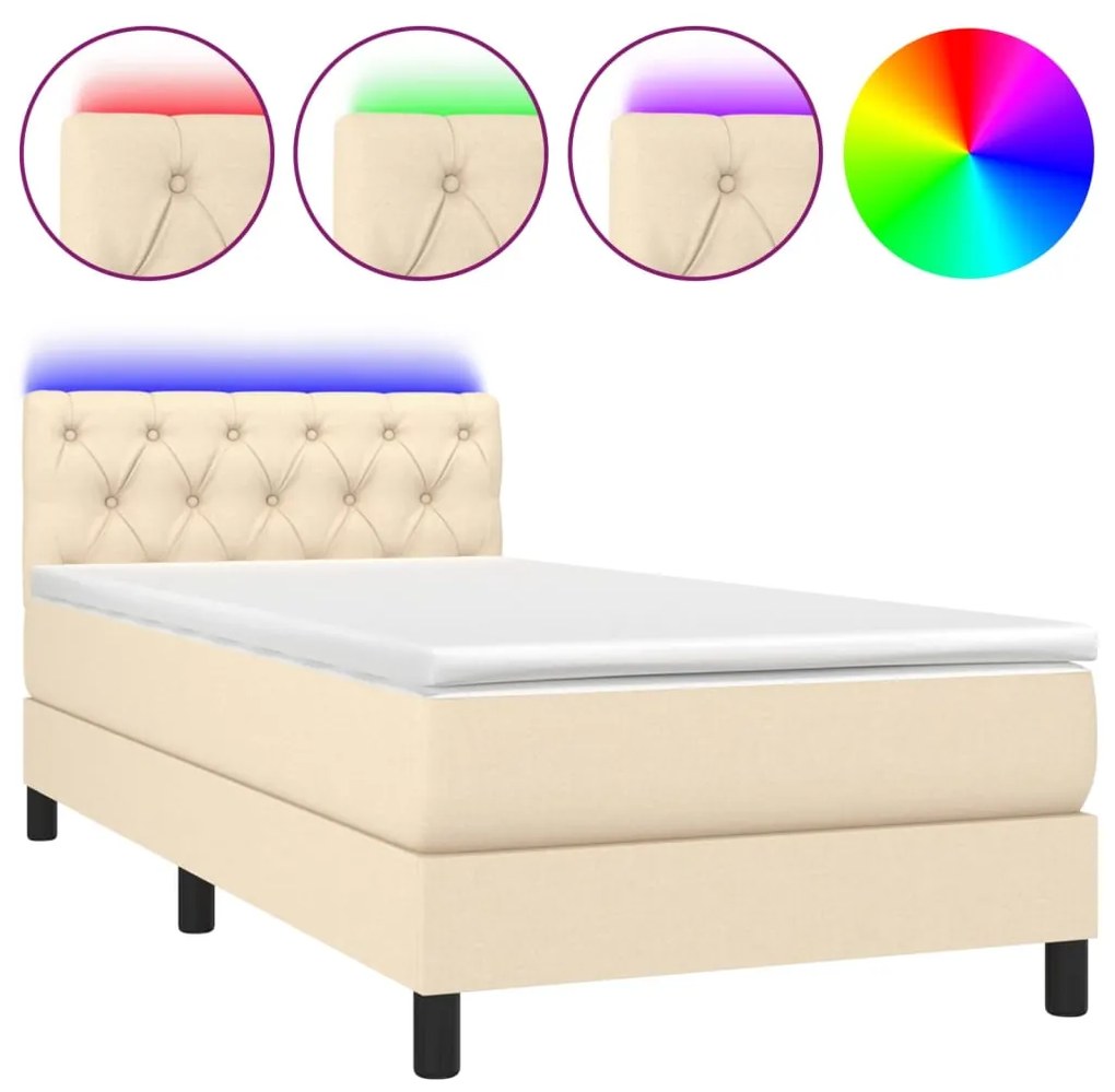 vidaXL Κρεβάτι Boxspring με Στρώμα & LED Κρεμ 80x200 εκ. Υφασμάτινο