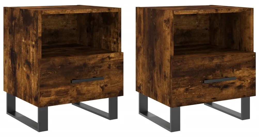 vidaXL Κομοδίνα 2 τεμ. Καπνιστή Δρυς 40 x 35 x 47,5 εκ. Επεξεργ. Ξύλο