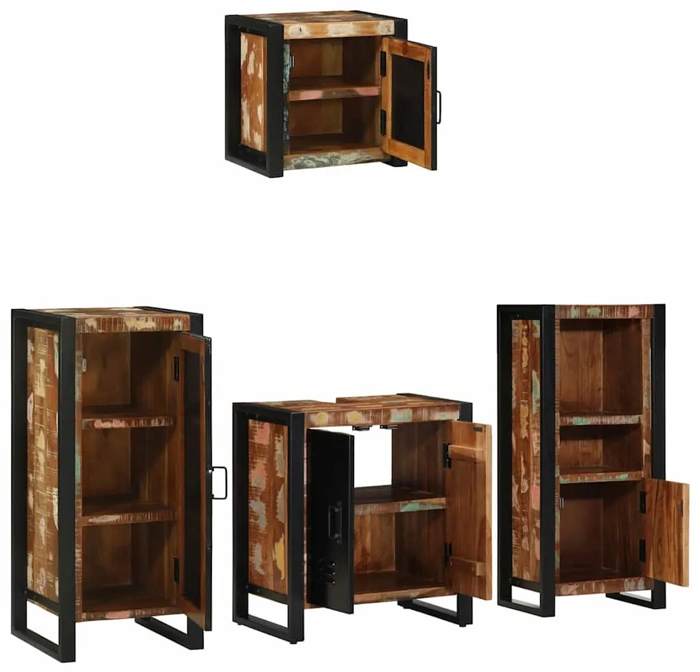 vidaXL Σετ Επίπλων Μπάνιου με συρτάρι 4 pcs Στερεό Ανακτηθέν Ξύλο