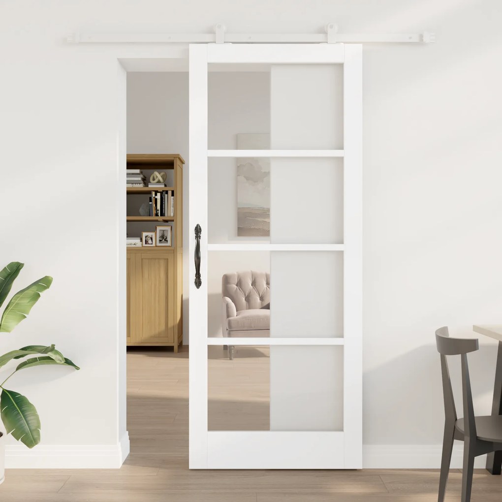 vidaXL Συρόμενη Πόρτα με Σετ 'ORKDAL' Λευκό Σκληρό Ξύλο & Γυαλί