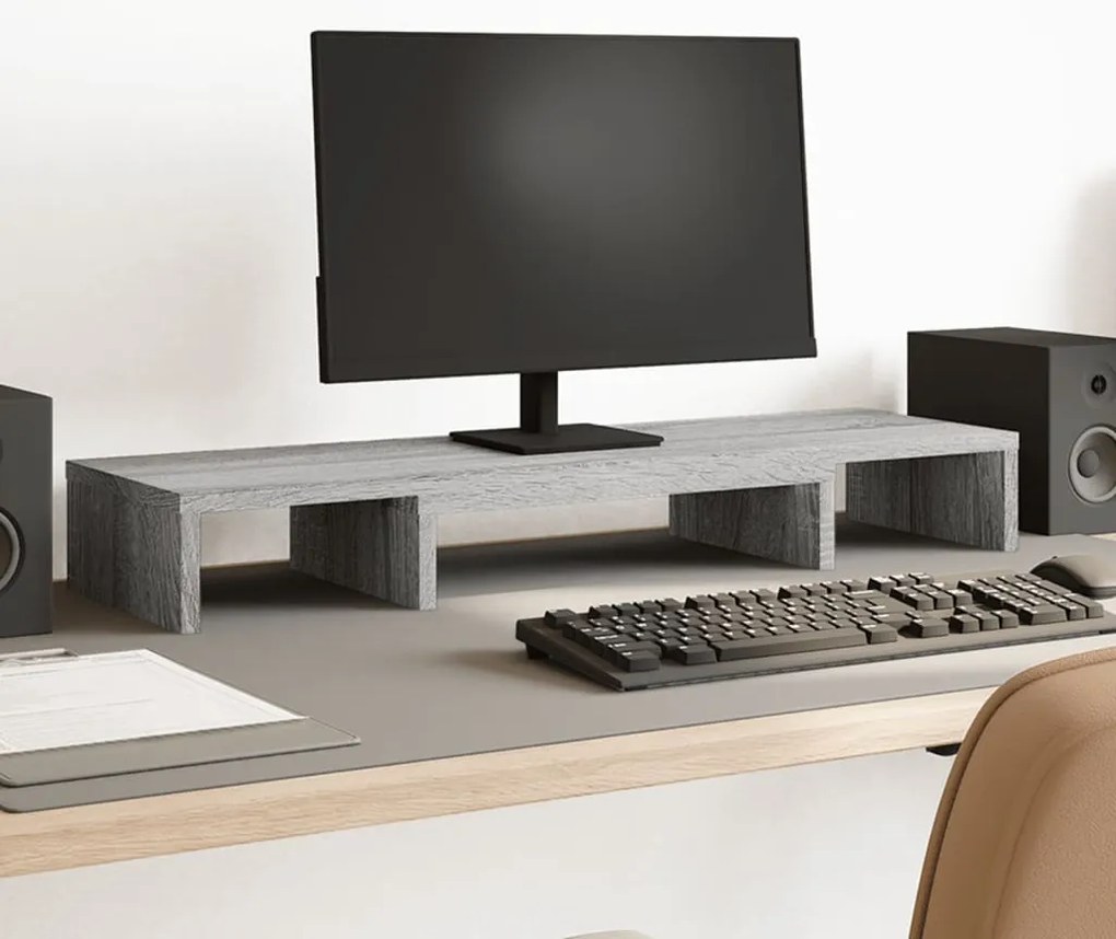 vidaXL Βάση Οθόνης Ρυθμιζ. Γκρι Sonoma 80x24x10,5 εκ. Επεξεργ. Ξύλο