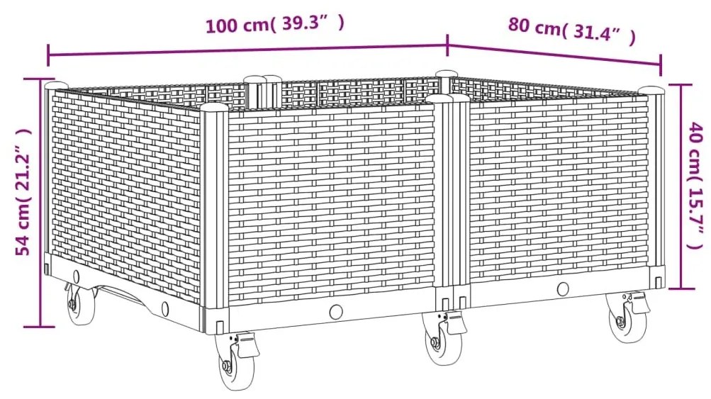 Ζαρντινιέρα Κήπου με Ροδάκια Μαύρο 100x80x54εκ. Πολυπροπυλένιο - Μαύρο