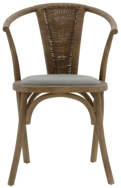 Καρέκλα Dourel ύφασμα γκρι-rattan πόδι φυσικό 57x53x80 εκ.