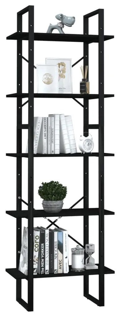 vidaXL Βιβλιοθήκη με 5 Ράφια Μαύρη 60 x 30 x 175 εκ. από Ξύλο Πεύκου