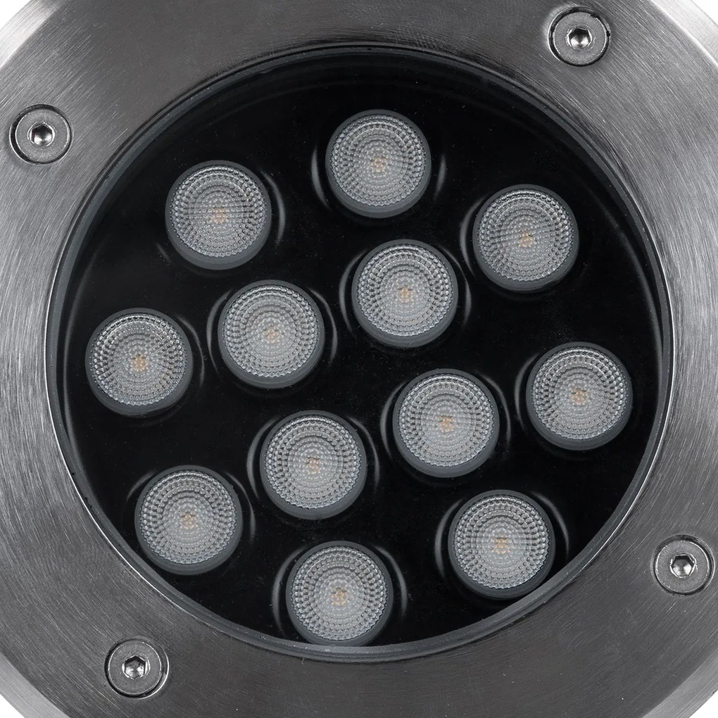 GloboStar UNDERGROUND-TINA 90668 Χωνευτό Φωτιστικό Σποτ Δαπέδου LED 12W 1380lm 30° DC 24V Αδιάβροχο IP65 Φ16 x Υ9cm Φυσικό Λευκό 4500K - Ανοξείδωτο Ατσάλι - 3 Years Warranty - 90668