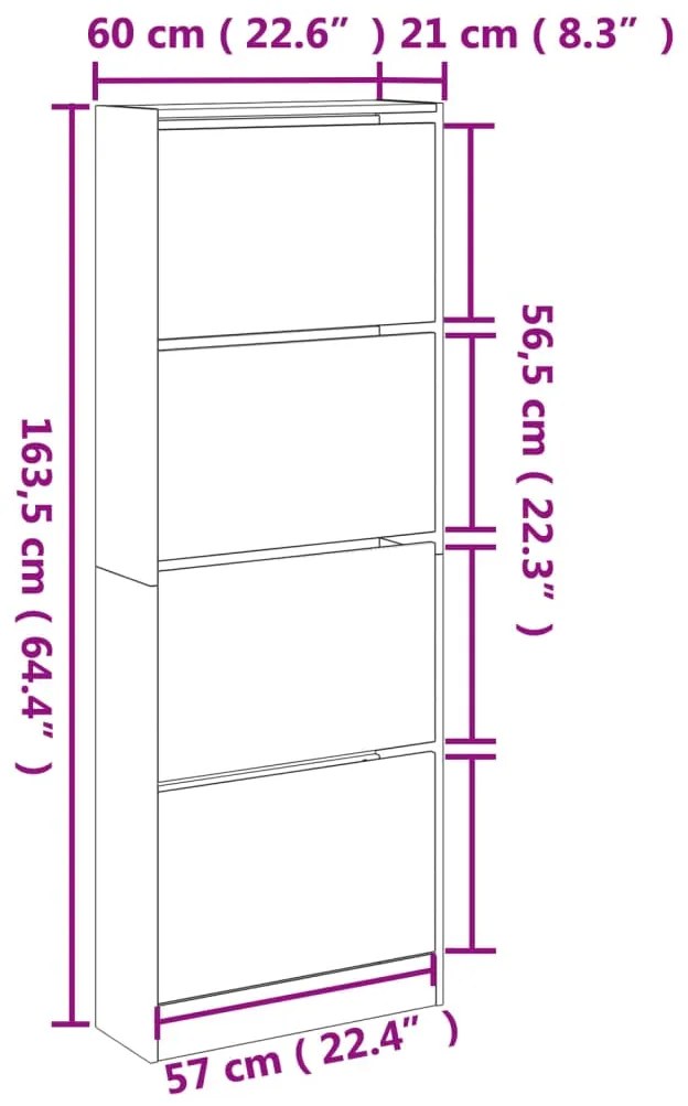 Παπουτσοθήκη Γκρι Sonoma 60x21x163,5 εκ. από Επεξεργ. Ξύλο - Γκρι