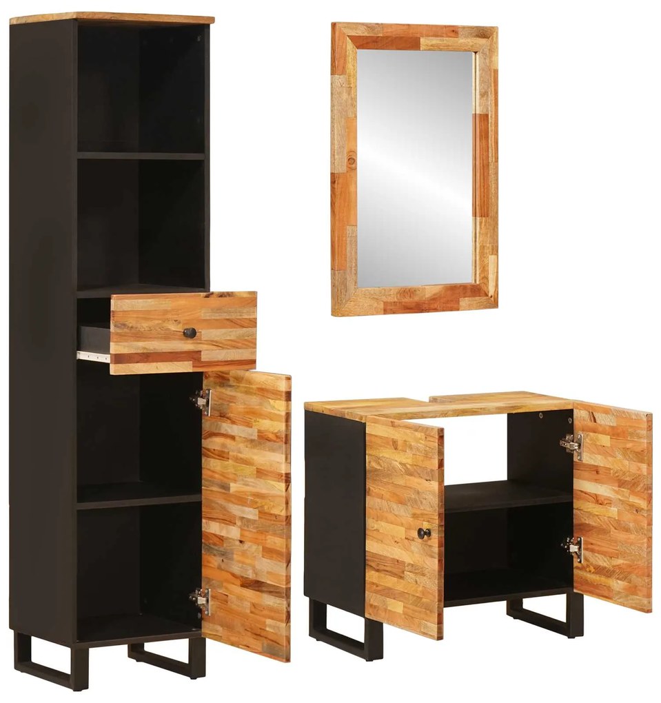 vidaXL Σετ Μπάνιου με συρτάρι με ράφι Φυσικό Στερεό ξύλο μάνγκο