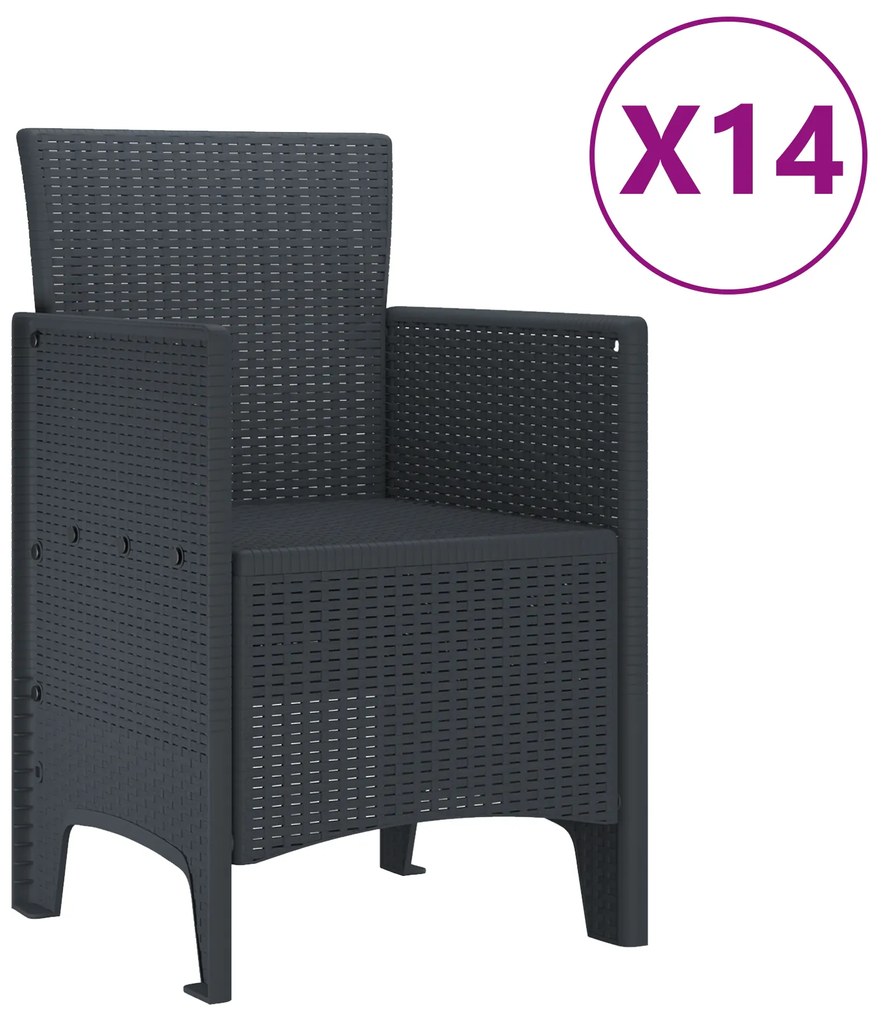 vidaXL 15 Κομμάτι Σετ Τραπεζαρίας Κήπου Ανθρακί Πολυ Ρατάν