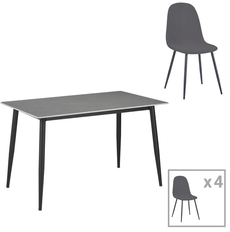 Intrahome Τραπεζαρία Gustas-Bella E Intrahome σετ 5τμχ γκρι μαρμάρου sintered stone-μαύρο μέταλλο 140x80x75εκ | SKU: INTRAPA-311112175