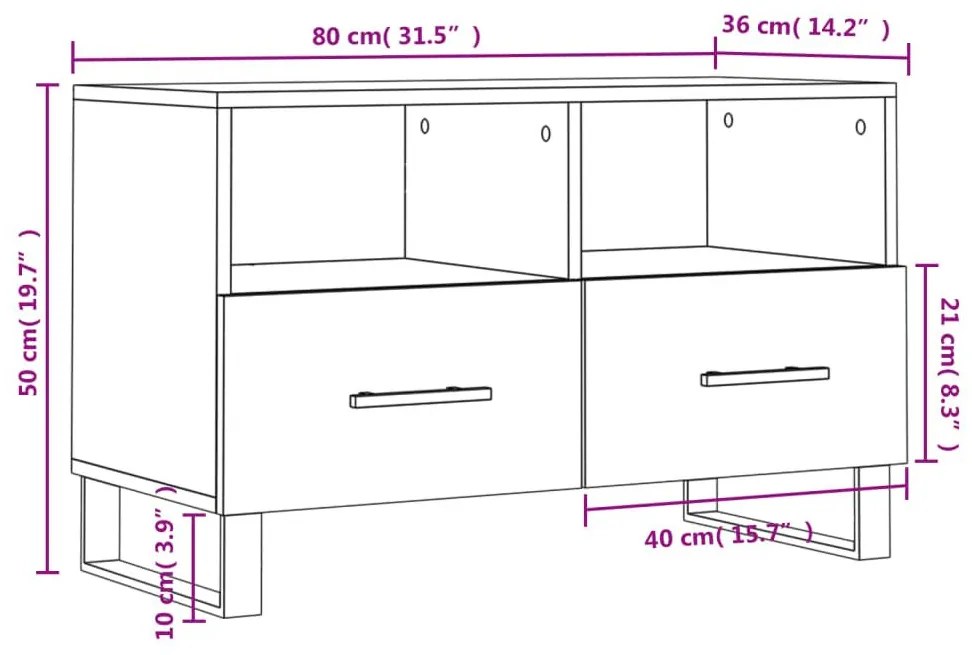 Έπιπλο Τηλεόρασης Καφέ Δρυς 80x36x50 εκ. Επεξ. Ξύλο - Καφέ