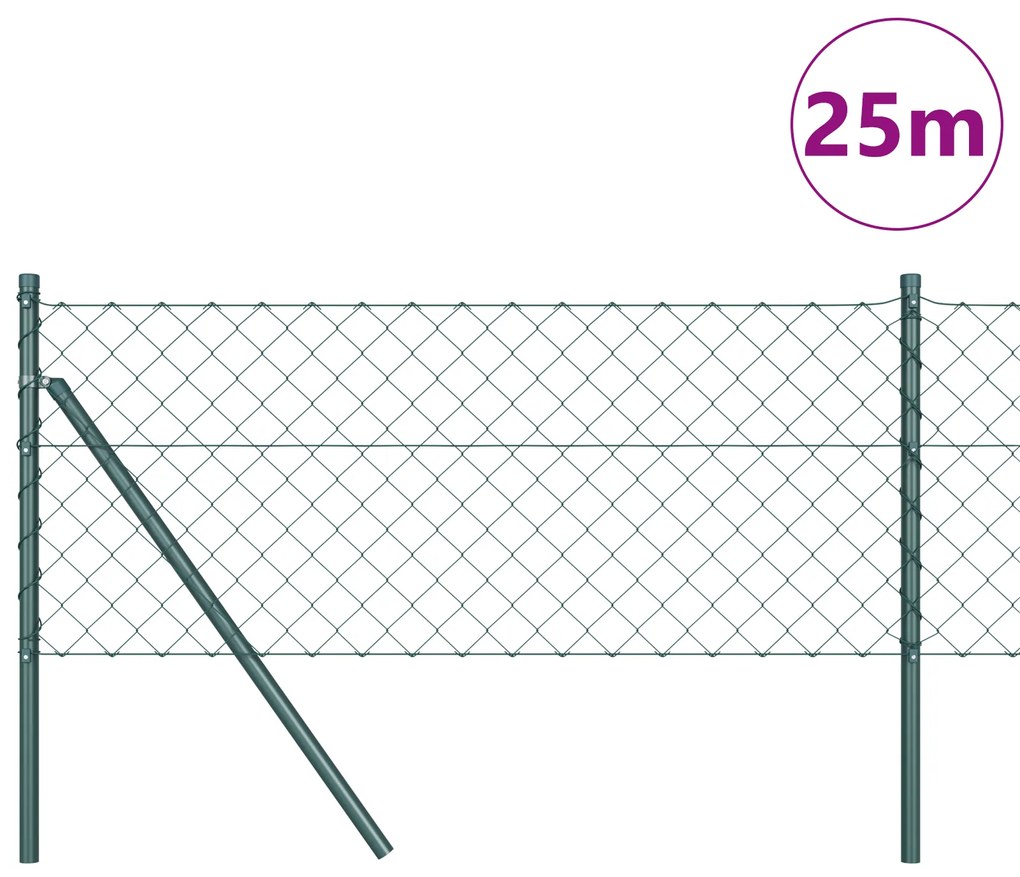 vidaXL Συρματόπλεγμα με 13 Στυλους 0.6x25 m Γαλβανισμένο Ατσάλι Πράσινο