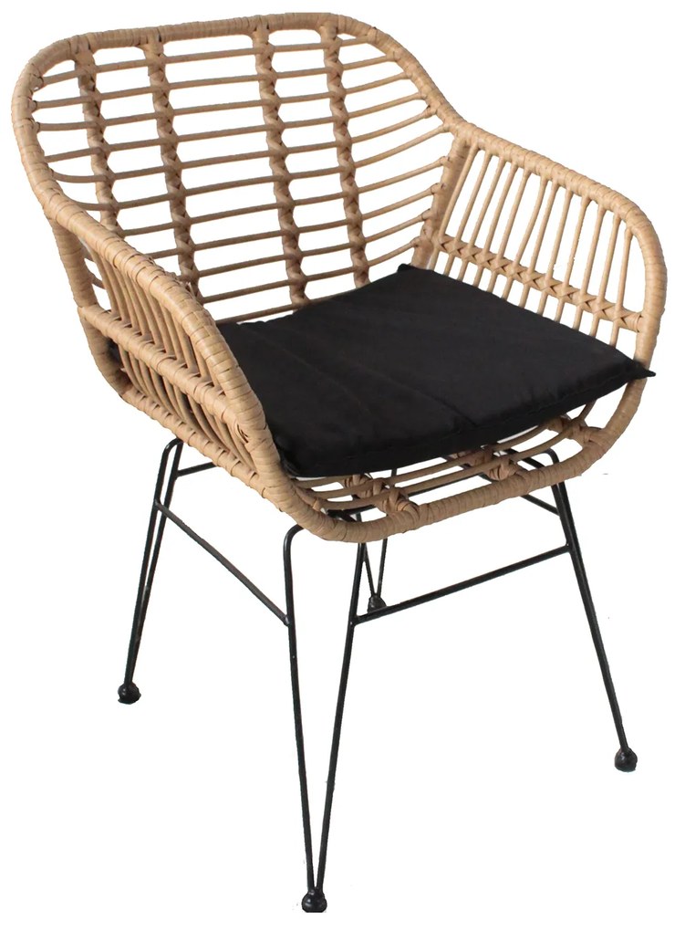 Καρέκλα Κήπου ACTORIUS Φυσικό/Μαύρο Μέταλλο/Rattan 57x53x81cm - 14510019 - 14510019