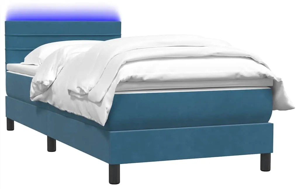 vidaXL Κρεβάτι Boxspring με Στρώμα &amp; LED Σκούρο Μπλε 80x220 εκ. Βελούδινο
