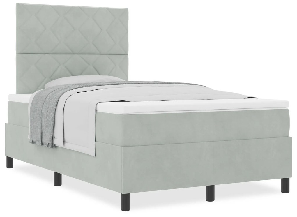 vidaXL Κρεβάτι Box Spring με Στρώμα Ανοιχτό Γκρι 120x200 εκ Βελούδο