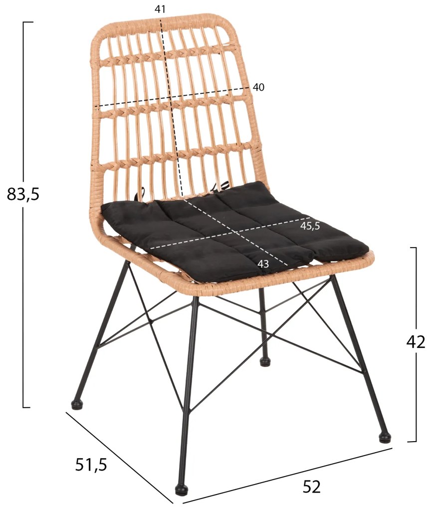 ΚΑΡΕΚΛΑ ΕΞΩΤ.ΧΩΡΟΥ ALLEGRA &amp; ΜΑΞΙΛΑΡΙ HM5451.11 ΜΕΤΑΛΛΟ ΜΑΥΡΟ-ΜΠΕΖ WICKER 52x51.5x83.5Y - HM5451.11