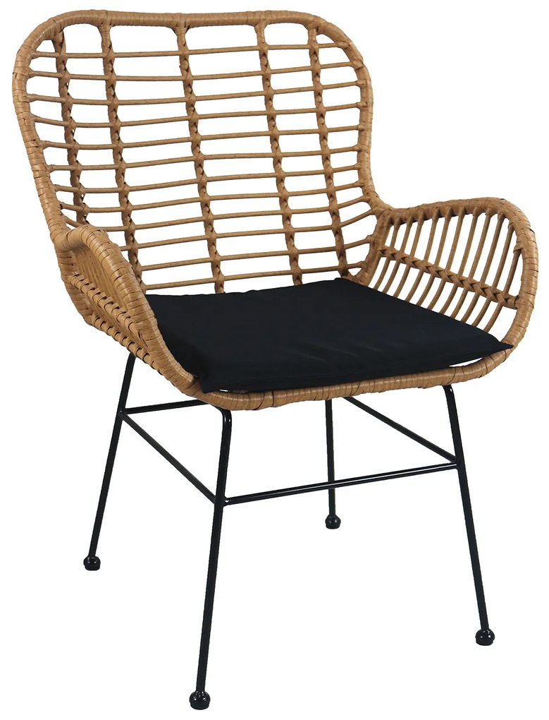 Καρέκλα Κήπου ArteLibre ABUDIUS Φυσικό/Μαύρο Μέταλλο/Rattan 60x60x85cm Arte-14510016