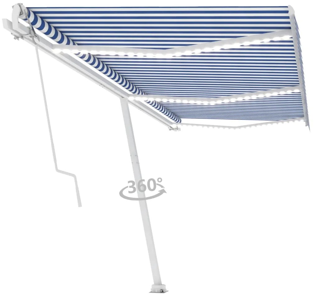 vidaXL Τέντα Αυτόματη με LED &amp; Αισθ. Ανέμου Μπλε/Λευκό 600x350 εκ.