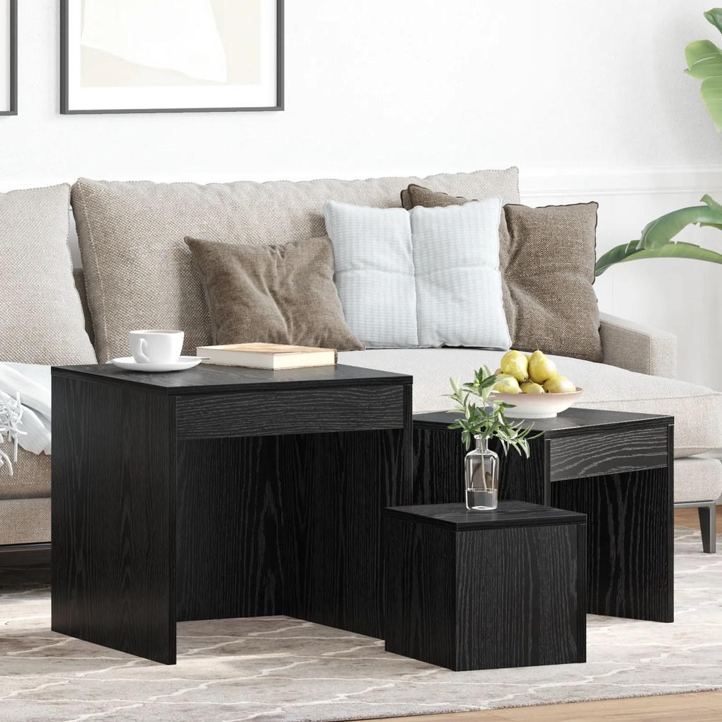vidaXL Τραπεζάκια Σαλονιού 3 pcs Μαύρη δρυς 45 x 45 x 45 cm