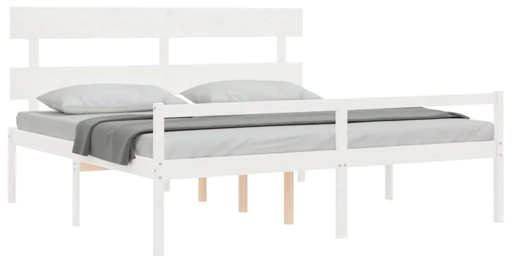 Κρεβάτι Ηλικιωμένου με Κεφαλάρι Λευκό Μασίφ Ξύλο Super King - Λευκό