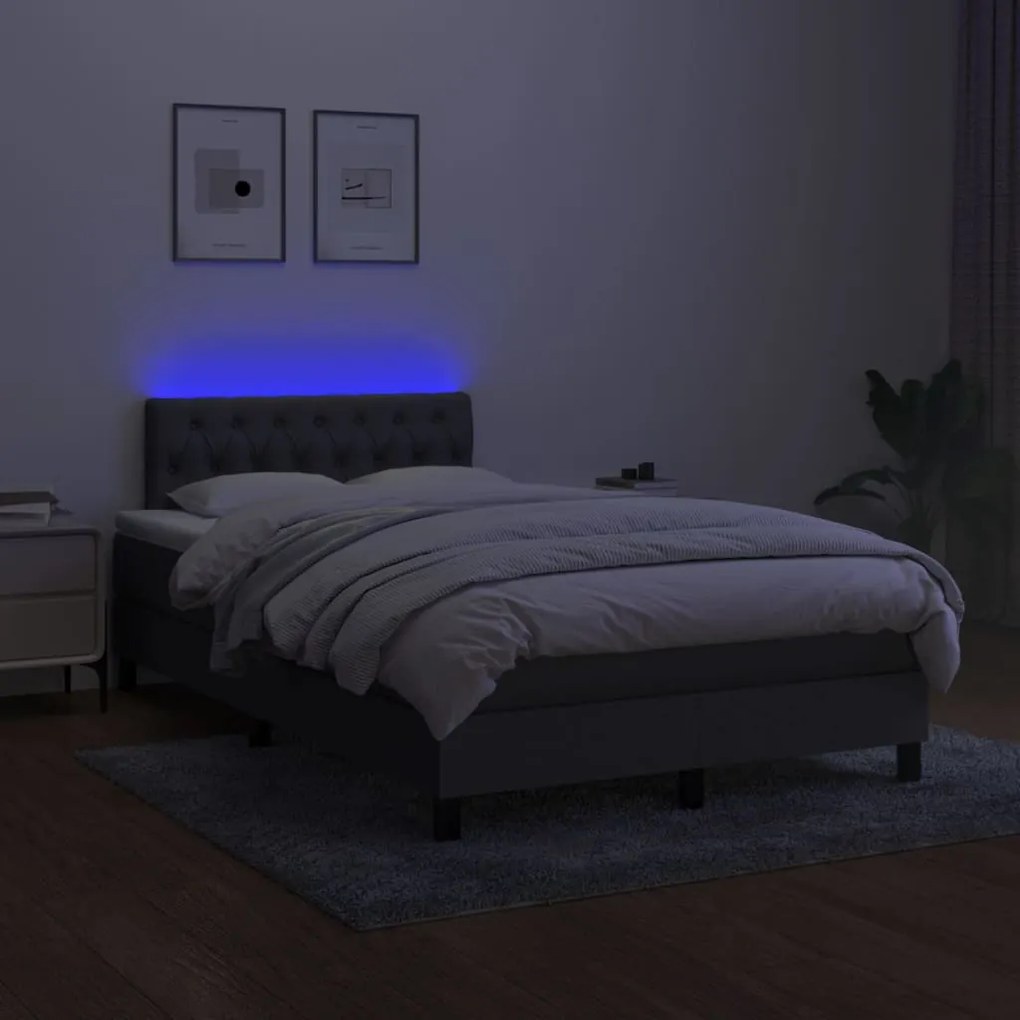 vidaXL Κρεβάτι Boxspring με Στρώμα &amp; LED Σκ.Γκρι 120x190εκ. Υφασμάτινο