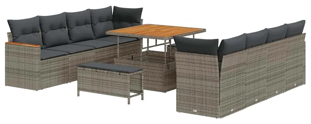 vidaXL Σετ Καναπέ Κήπου με μαξιλάρι 11 pcs Γκρι Πολυ ράταν