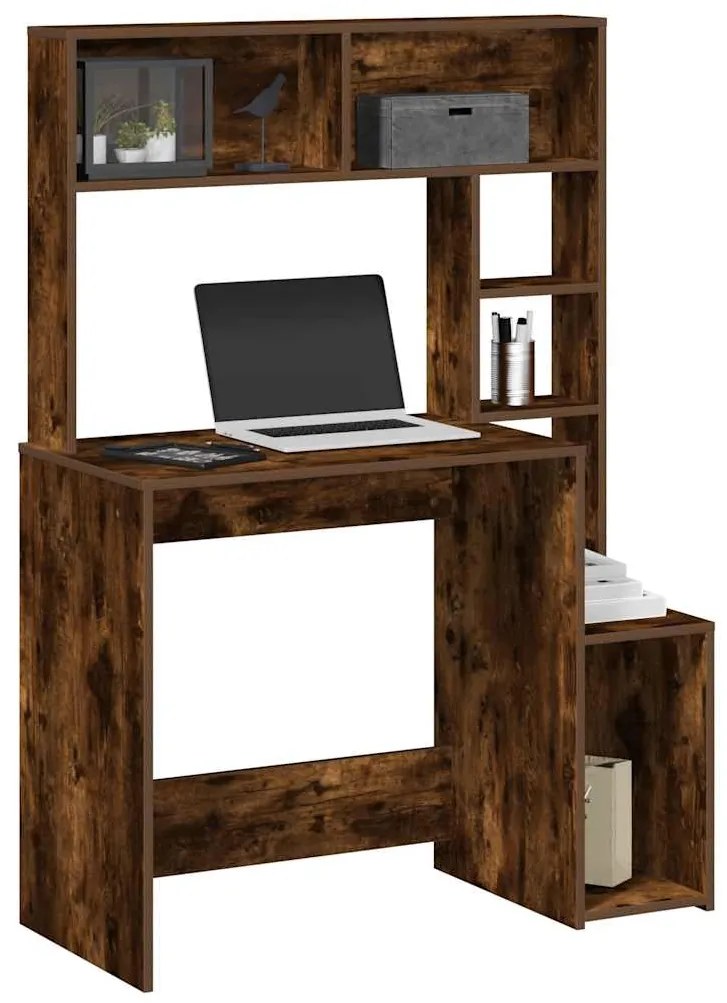 Γραφείο με Ράφια Καπνιστή Δρυς 100x45x140 εκ Επεξεργασμένο Ξύλο