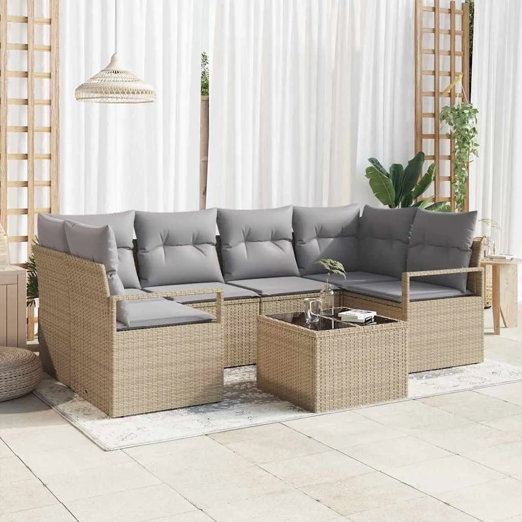 vidaXL Σετ Καναπέ Κήπου με μαξιλάρι 7 pcs Μπεζ, Γκρι 55 x 55 x 37 εκ
