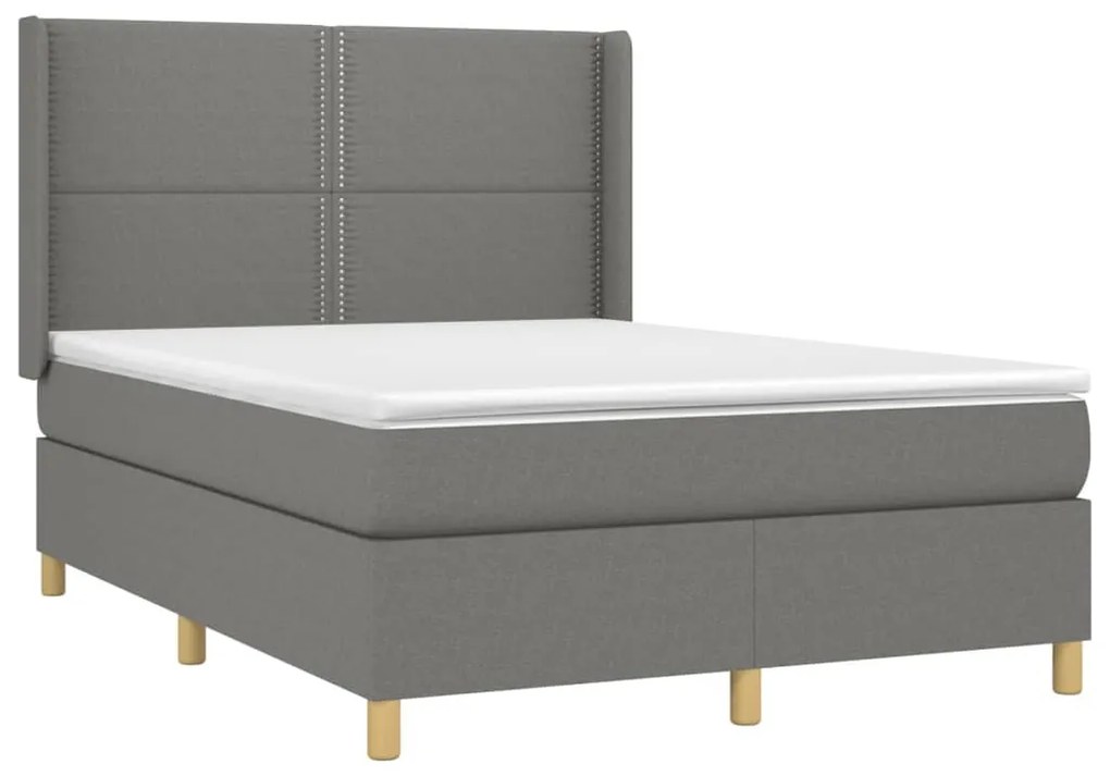 vidaXL Κρεβάτι Boxspring με Στρώμα Σκούρο Γκρι 140x200 εκ Υφασμάτινο