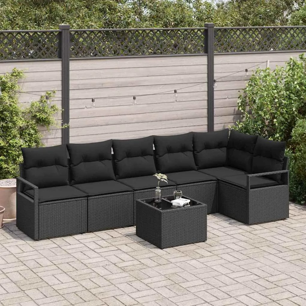 vidaXL Σετ Καναπέ Κήπου 7 pcs Μαύρο Πολυ rattan, βαμμένο ατσάλι