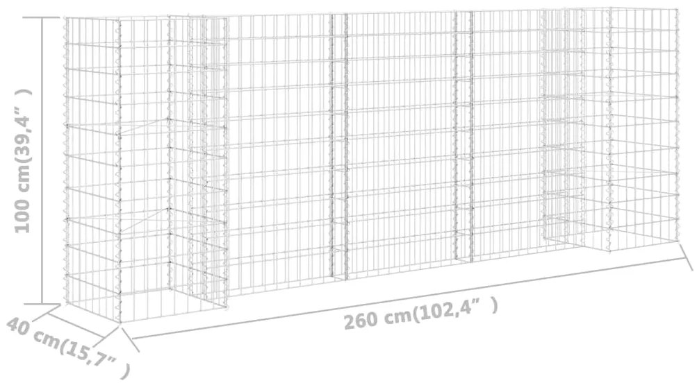 vidaXL Συρματοκιβώτιο Γλάστρα Σχήμα «Η» 260x40x100 εκ. Ατσάλινο Σύρμα