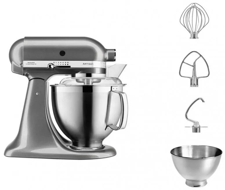 Πλανητικό μίξερ Artisan Elegance KitchenAid 5KSM185PSEMS, 300W, 4,8 l, Direct drive, 10 ταχύτητες, Inox