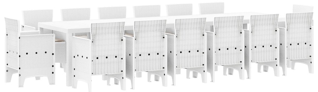 vidaXL Σετ Τραπεζαρίας Κήπου 15 pcs Λευκό Large Ρατάν πολυαιθυλενίου