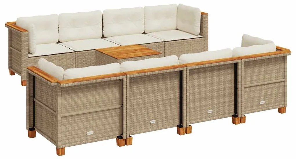 vidaXL Σαλόνι Κήπου Σετ 9 τεμ. Μπεζ Συνθετικό Ρατάν με Μαξιλάρια