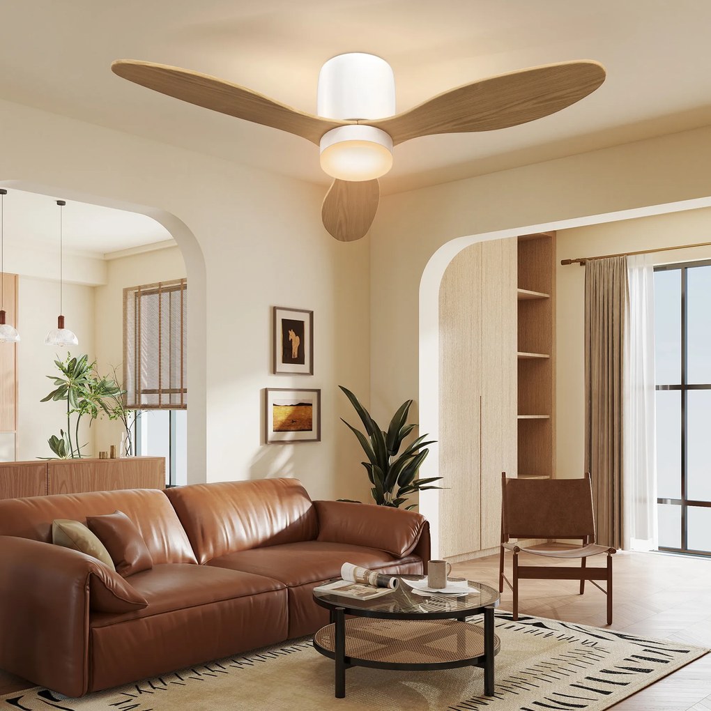 Ανεμιστήρας οροφής με ρυθμιζόμενο φωτισμό και τηλεχειριστήριο 115 cm, 3 χρώματα, 3 πτερύγια, 6 ταχύτητες, χρονοδιακόπτης, Φυσικό