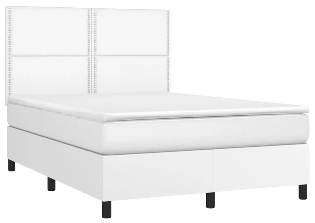 Κρεβάτι Boxspring με Στρώμα &amp; LED Λευκό 140x190 εκ. Συνθ. Δέρμα - Λευκό