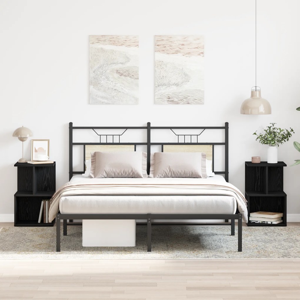 vidaXL Κομοδίνα 2 τεμ Μαύρη Δρυς 35x35x55 εκ Κατασκευασμένο ξύλο