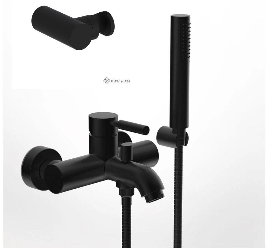 La Torre New Tech Black Matt Μπαταρία Λουτρού Mε Τηλέφωνο Anticalcare, Επίτοιχο Στήριγμα Τηλεφώνου+Σπιράλ 12019-400 R0488-400