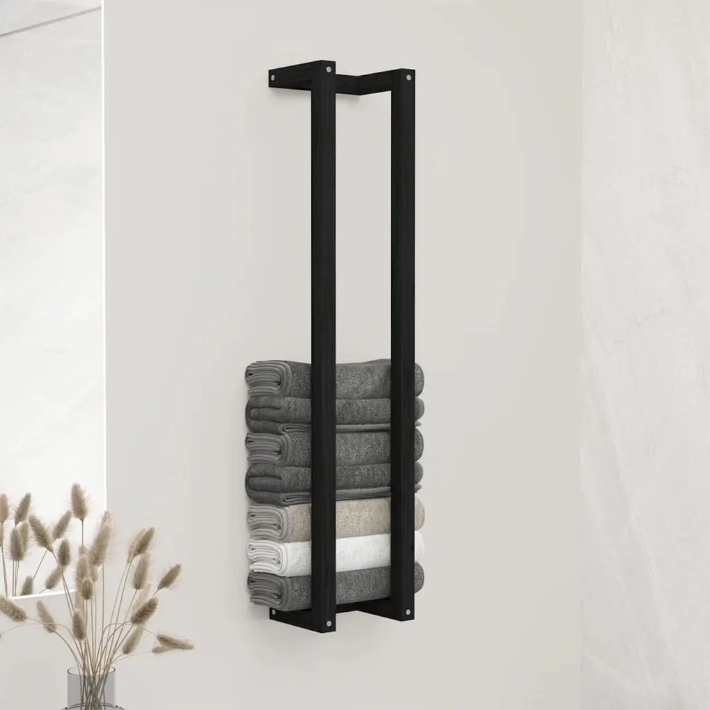 vidaXL Πετσετοκρεμάστρα Μαύρο 23x18x110 εκ. από Μασίφ Ξύλο Πεύκου