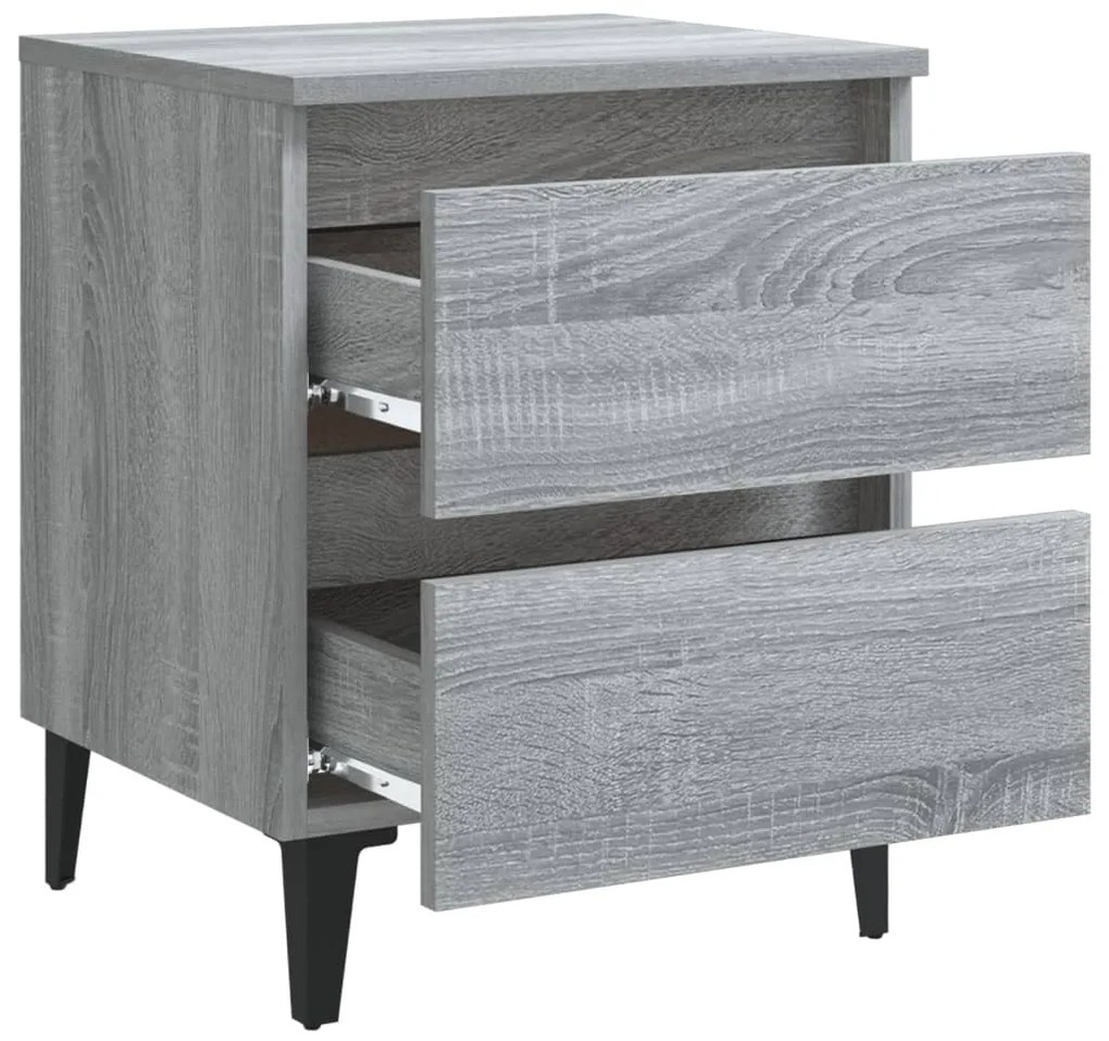 vidaXL Κομοδίνα 2 τεμ. Γκρι Sonoma 40 x 35 x 50 εκ. με Μεταλλικά Πόδια