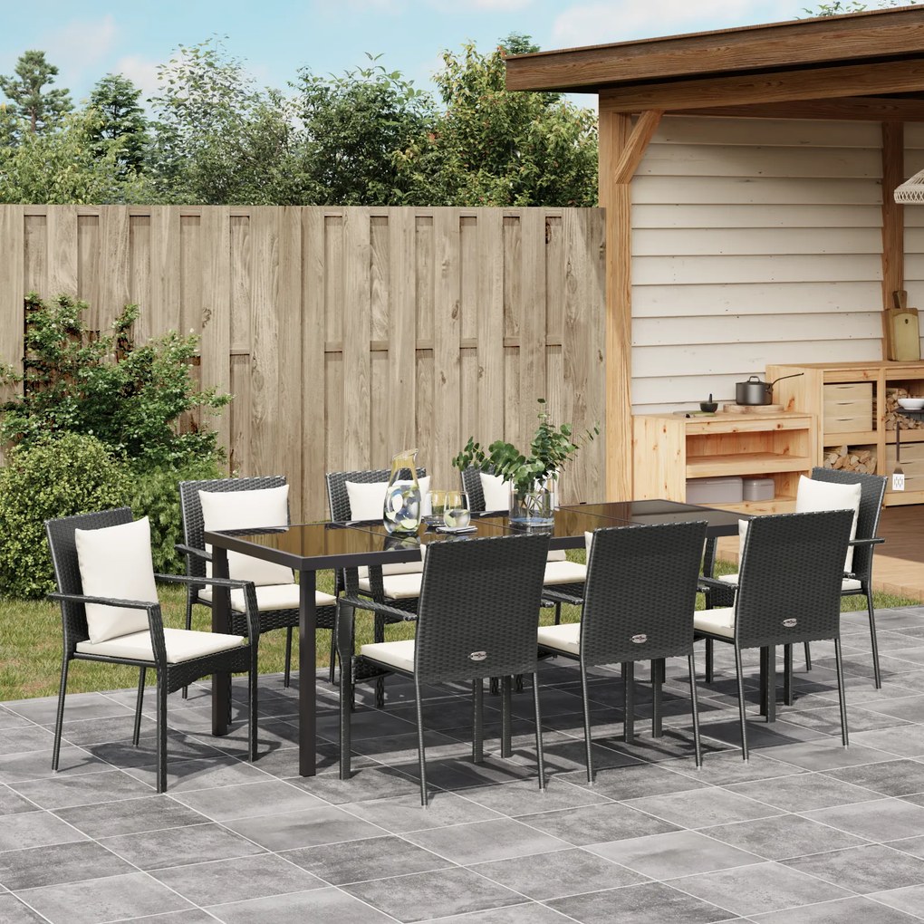 vidaXL Σετ Τραπεζαρίας Κήπου 9 pcs Μαύρο 200 x 80 x 73 εκ PE Ρατάν