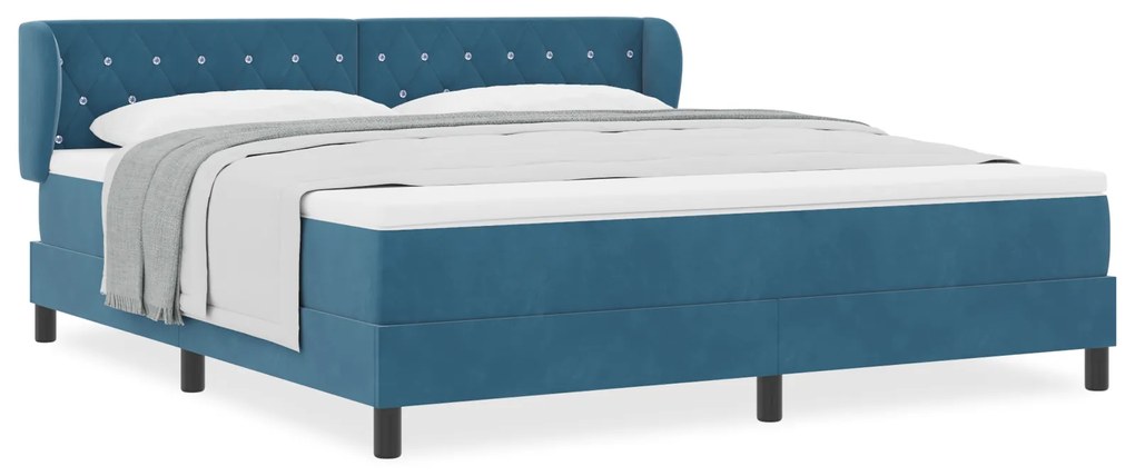 vidaXL Κρεβάτι Box Spring με Στρώμα Σκούρο Μπλε 180x200 εκ. Βελούδο