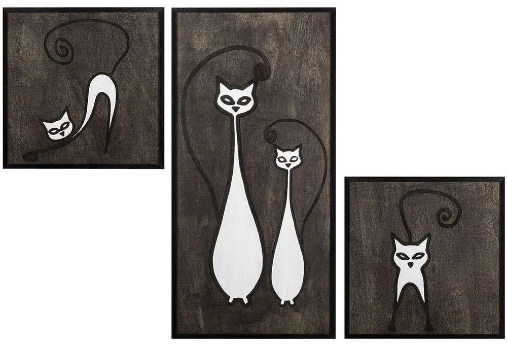 Διακοσμητικό Τοίχου Cat Family (Σετ 3Τμχ) 899SKL1322 30x30/29x59cm Black-White Wallity Polywood