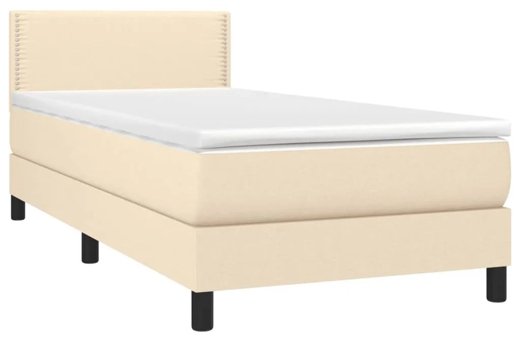 ΚΡΕΒΑΤΙ BOXSPRING ΜΕ ΣΤΡΩΜΑ &amp; LED ΚΡΕΜ 90X190 ΕΚ. ΥΦΑΣΜΑΤΙΝΟ 3133042