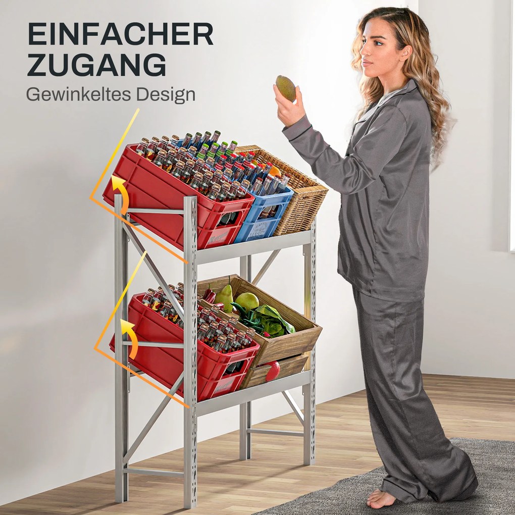 HOMCOM Ράφι για κιβώτια ποτών, έως 6 κιβώτια, ρυθμιζόμενο ύψος, ατσάλινο πλαίσιο, 110x30x110 εκ., Λευκό